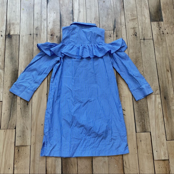 High Street Blue Pinstriped Cold Shoulder Dress - Picture 6 of 7